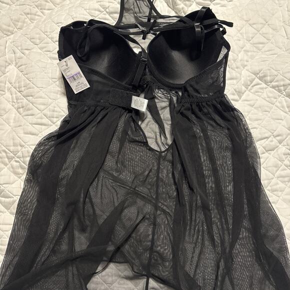 Sears Babydoll & Thong Set Lingerie Vintage Black New Sexy Large - Picture 7 of 7